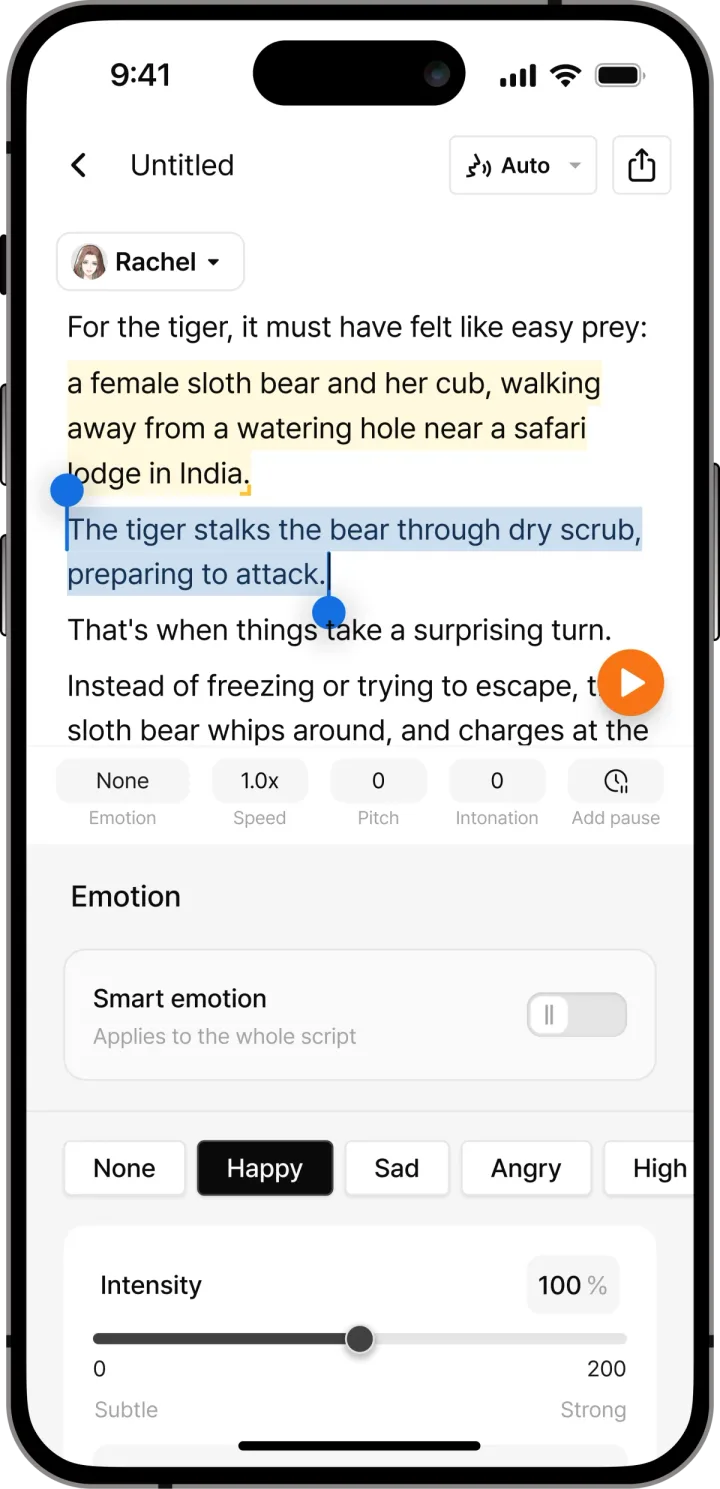 App screen with the voice panel open