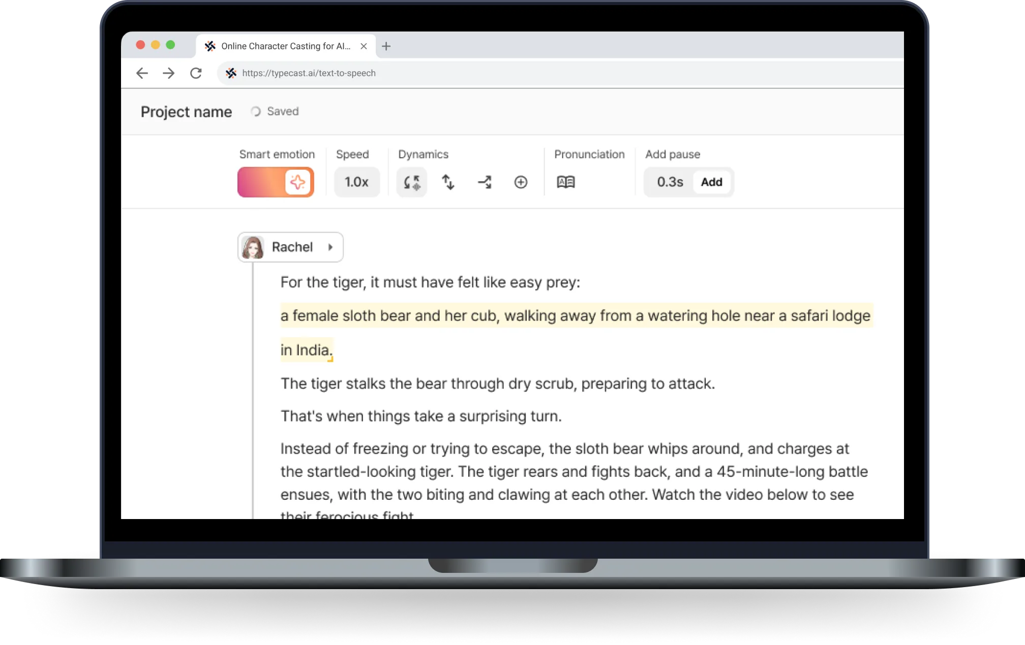 The Typecast web editor open on a laptop